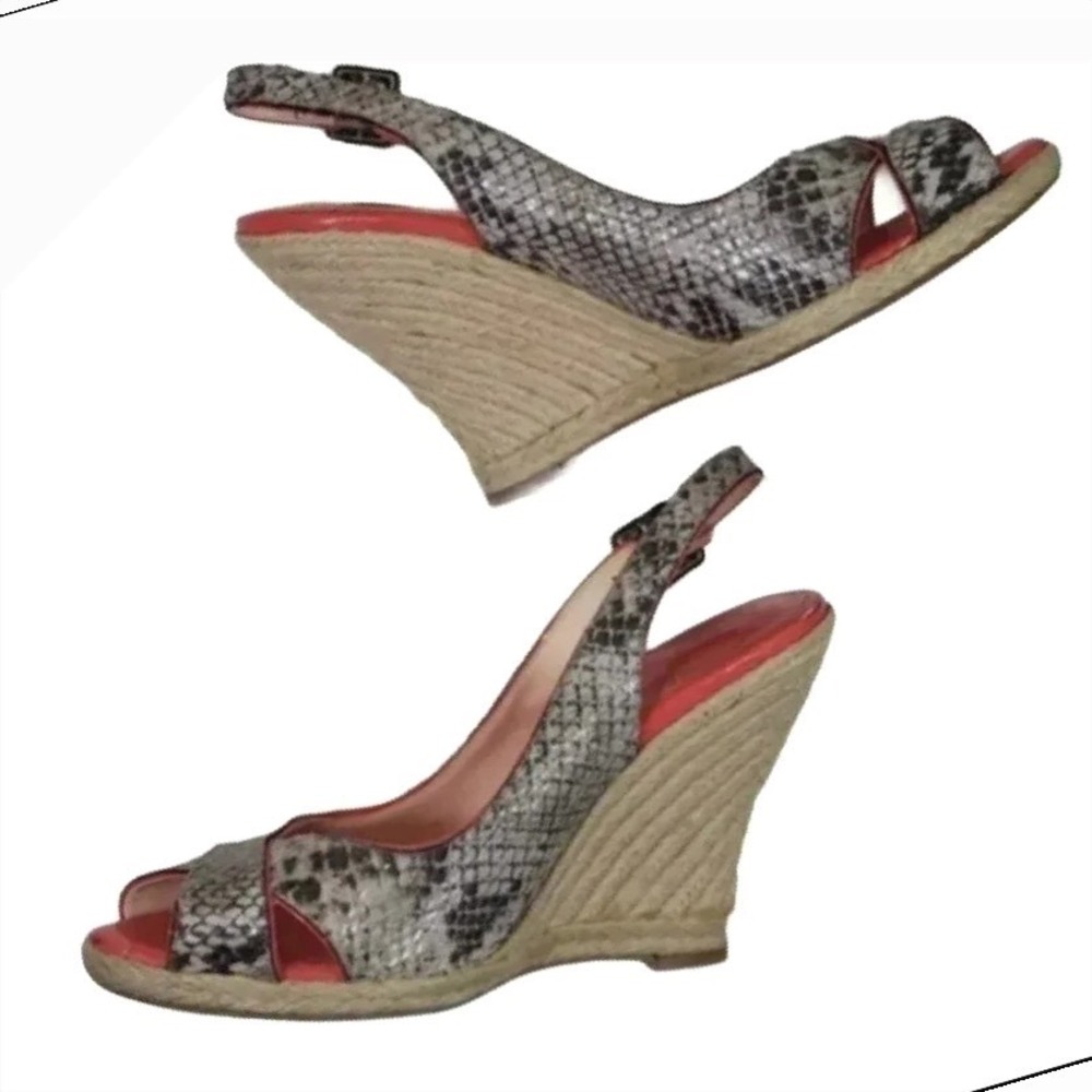 Audrey Brooks Snakeskin Wedge Slingback Sandals Peep Toe Espadrille Size 8.5M
